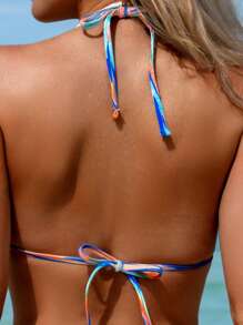 Swim Mod 2pcs Women Sexy V-Neck Halter Bowknot Summer Swimwear Set - Multicolor - View 4