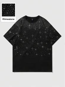 ROMWE MEN Street Life Camiseta de manga corta unisex estilo gótico estadounidense con diseño de patrón de de pentágono y cruz, para rave
