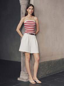 SHEIN Unity Women's Summer Striped Bandeau Casual Versatile Cropped Top - Red and White - View 5