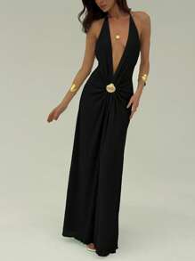 Aloruh Đầm hở lưng gợi cảm cho nữ mùa hè - màu đen - Xem 4