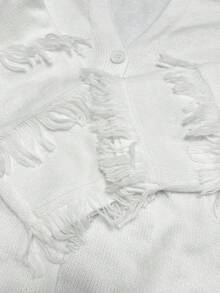 EMERY ROSE Plus Size Casual Solid Color Tassel Decor Cardigan Summer Fall Winter Autumn - White - View 8