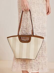 MOTF PREMIUM TÚI TOTE KẺ SỌC ĐỘ TƯƠNG PHẢN - màu nâu - Xem 1