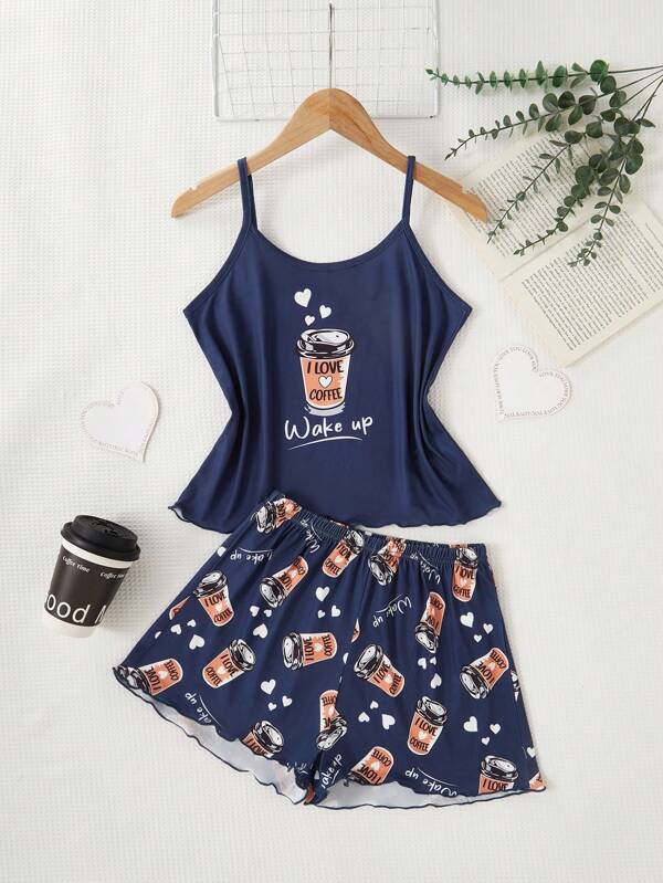 SHEIN Conjunto de pijama com camisola e shorts estampados para meninas mais velhas