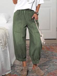 EMERY ROSE Women Casual Elastic Waist Slant Pocket Ankle-Length Jeans - Green - View 3