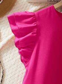 Teen Girls Solid Color Layered Ruffle Sleeve Blouse