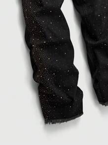 ROMWE MEN Spring/Summer Casual Men'S Street Life Flare Jeans With Pockets And Rhinestone Decor - Black - View 4