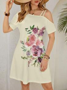 Shutterstock Glamance Women's Elegant Floral Pattern Mini Sleeveless Dress, Suitable For Summer Vacation Women Summer Clothing Women Short Dresses Summer - Beige - View 3