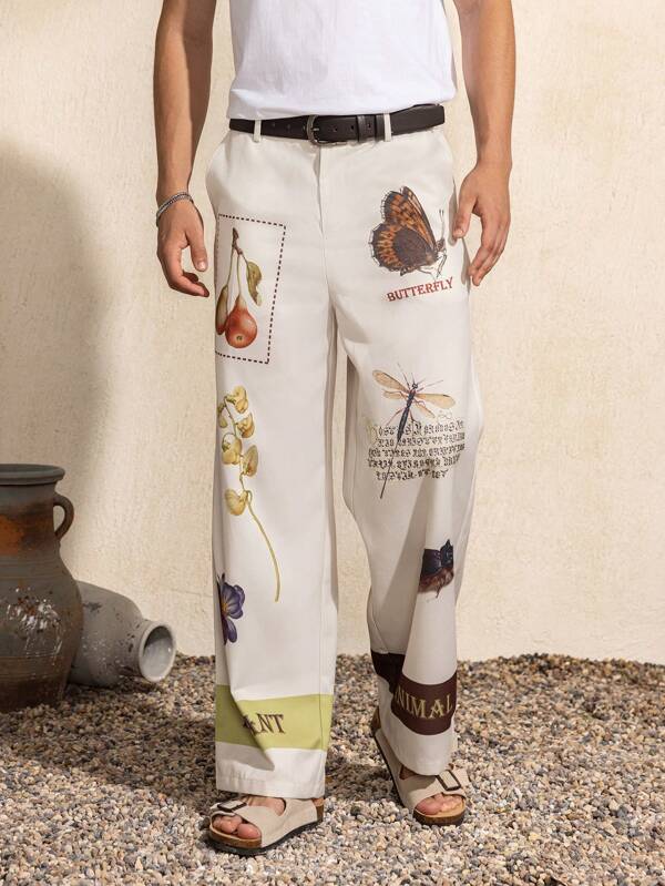 SHEIN Touch of Art Men's Letter & Butterfly Print Casual Pants