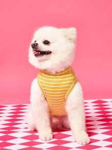 PETSIN Simpatico e semplice corpetto estivo/primaverile per cani da compagnia, con design a righe e ricamo di un orsetto dalla bocca storta, adatto per passeggiare all'aperto - Multicolore - Visualizzare 2