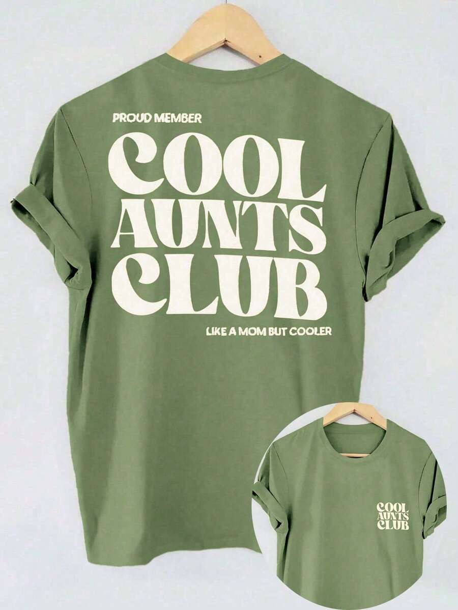 Calvaya Áo thun nữ tay ngắn cổ tròn in chữ Slogan họa tiết câu lạc bộ dì mát mẻ - Màu xanh lá cây đậm - Xem 1