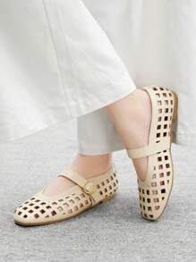 CUCCOO BIZCHIC Vintage Mary Jane Shoes Soft Sole Hollow Out Casual Flats, Fashionable And Comfortable For Women, Suitable For All Seasons, Autumn/Winter - Apricot - View 3
