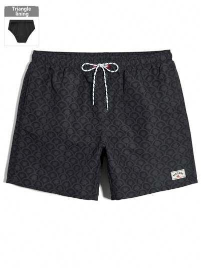 Manfinity KASUA Plus Size Men's Letter Print Drawstring Waist Loose Beach Shorts Men Swim Trunks