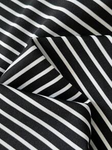 Franclia Black & White Stripes Fashion Avant-Garde Slouchy French Style Women's T-Shirt Women's Summer Top Off-The-Shoulder Top - Multicolor - View 6