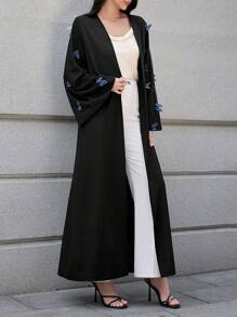 Al Najma Elegante abaya árabe para mujer con decoración de mariposa - Negro - Ver 6