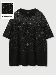 ROMWE MEN Street Life Camiseta de manga corta unisex estilo gótico estadounidense con diseño de patrón de de pentágono y cruz, para rave