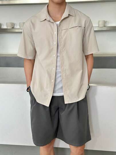 SHEIN 两件套青少年男孩休闲短袖 T 恤和短裤套装，街头潮流朋克摇滚校园风格，日常穿着，派对，音乐节，适合春夏季