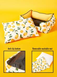 PETSIN 1件装宠物四季舒适透气柠檬时尚印花垫内胆可拆卸可洗猫狗窝垫 - 彩色 - 查看 3