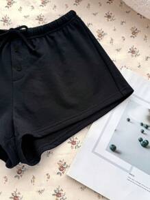 SHEIN Teen Girls Summer Casual & Comfortable Drawstring Cropped Hoodie, Cute Grey