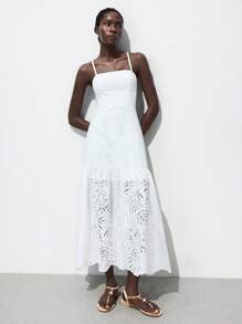 Maija 女士优雅刺绣印花细肩带连衣裙，度假风格 - 白色 - 查看 4