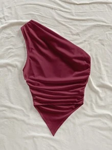 Soleia Red Asymmetric Hem Shoulder-Baring Women Top, Suitable For Summer Vacation Suitable For Going Out - Multicolor - View 2