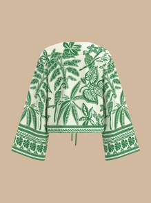 Travachic 梭织印花长袖宽松女式衬衫，夏季，沙滩装，春夏，复活节，海滩，春假，度假女士，音乐会，波西米亚风，波西米亚，音乐节，7 月 4 日，节日 - 米色 - 查看 5