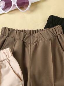3pcs/Pack Girls Wide Leg High Waist Loose Casual Trousers, Pink/Black/White/Beige, Slim Fit, Suitable For Autumn/Winter/Spring, 2024 New Arrival, Suitable For Commuting And Versatile Wear Kids Pants Girls Pants Loose Pants For Girls Kids Wide Leg Pants Girl Uniform Pants
