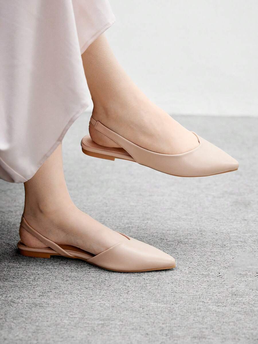 CUCCOO BIZCHIC Almond-Color Pointed Toe Flat Shoes For Women - Pink - View 1