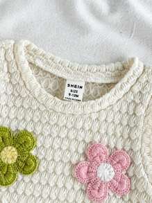 SHEIN Vintaside Kids Baby Mädchen Sommer Set aus ärmellosem Oberteil mit rundem Ausschnitt und modischem Blumendruck sowie passenden legeren Shorts, geeignet für zu Hause, Lässig, Outdoor-Aktivitäten und Treffen mit Freunden - Aprikosenfarben - Übersicht 7