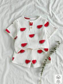 Vintaside Kids 2pcs/Set Baby Boy Cute Watermelon Print Short Sleeve Tee And Shorts Set