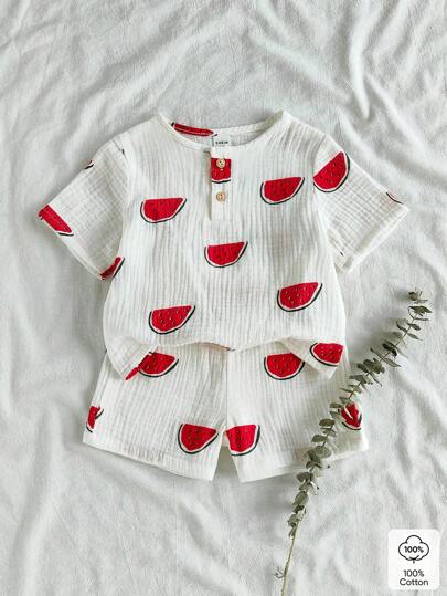 Vintaside Kids Set de 2 piezas de camiseta de manga corta con estampado de sandía y shorts para bebé niño