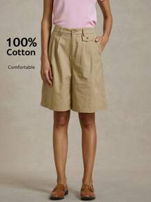 Briarwyn Women Casual Solid Color Woven Loose Shorts With Pockets Summer 0utfits For Women And Beach 4th Of July Airport - Brown - View 1