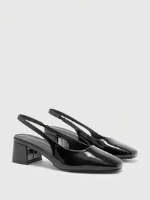 CUCCOO BIZCHIC Sapatilhas femininas clássicas de salto baixo e tiras traseiras pretas - Preto - Ver 9