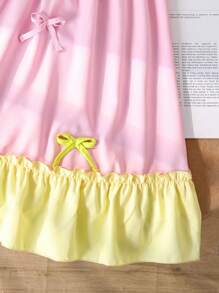 Genkimix Kids Vestido casual de media pantorrilla para niñas con contraste de color, decoración de moño sin mangas - Multicolor - Ver 4