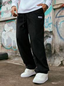 PAVTROS Streetrush Men's Solid Color Casual Everyday Trousers, Streetwear Pants, Boy Friend Gifts, Fall - Black - View 5