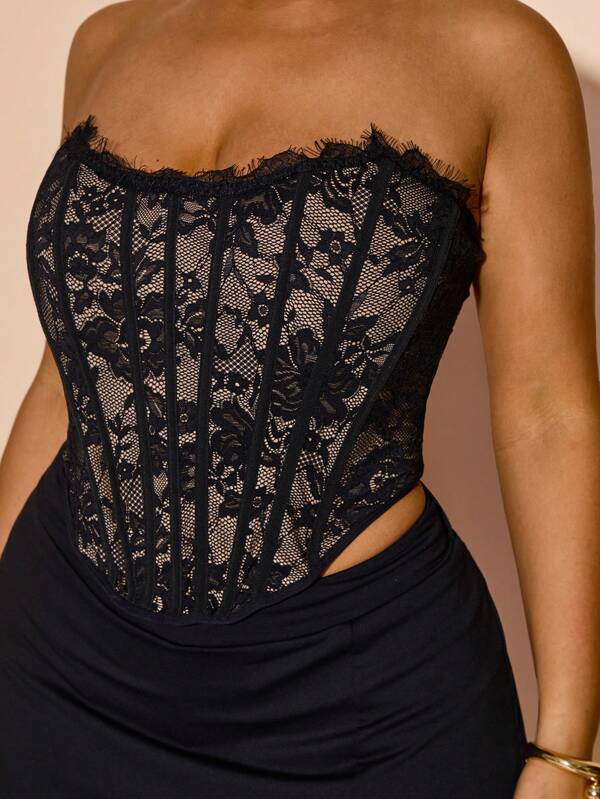 SHEIN BAE Summer Beach Vacation Solid Color Bra Top Lace Top, Suitable For Daily Dating, Night Out, Nightclubs, Parties, Get-Togethers, Cocktail Parties, Pool Parties, Back-To-School Season