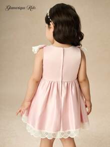 Glamorique Kids فستان بناتي من الساتان بألوان مختلطة مع تفاصيل من الدانتيل المكرمل، فستان حفلة بأسلوب كولدج مزين بعقدة الفيونكة للأطفال الرضع في عيد الميلاد