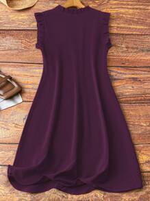 Linhara Plus Size Women Ruffle Trim V-Neck Sleeveless Casual Dress, Comfortable For Everyday And Commute Wear - Purple - View 2