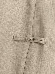 Linhara Plus Size Women's Casual, Commuting Daily Going Out Elastic Waist Round Slit Design Chinese Knot Decor Button Shorts - Apricot - View 5