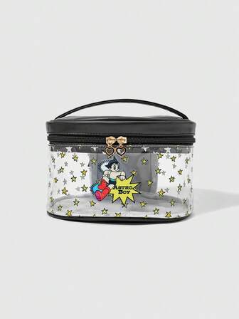 Astro Boy X ROMWE Borsa per il trucco con motivo a cartoni animati e stelle, di grande capacità e con design copertina a ribaltamento portatile