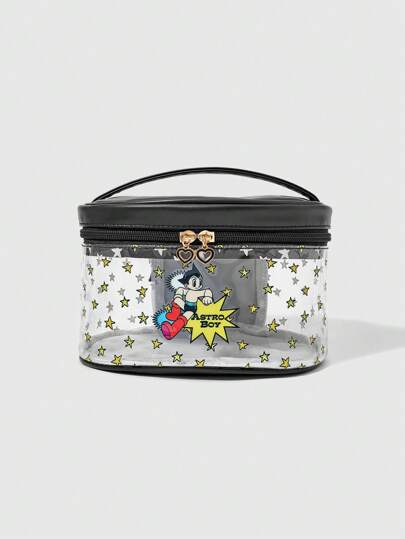 Astro Boy X ROMWE Borsa per il trucco con motivo a cartoni animati e stelle, di grande capacità e con design copertina a ribaltamento portatile