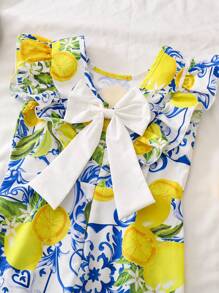 Sparklyn Tween Girl' Backless Bowknot Printed Loose Wide Leg Jumpsuit, Vacation Style - Multicolor - View 8