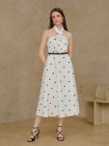 MOTF PREMIUM POLKA DOT PRINT FLARE HEM TWO WAY DRESS - Apricot - View 5