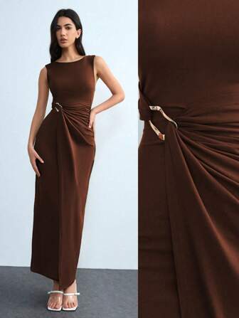 Lumivelle 女士纯色简约无袖连衣裙，适合日常穿着