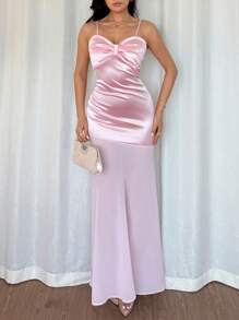 Chiquease Women's Elegant Satin & Chiffon Patchwork Bowknot Dress