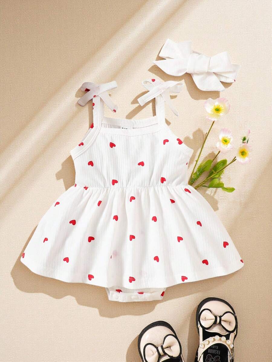 SHEIN Mono Estampado De Mariposa Para Bebé Con Correa En Forma De Corazón Y Dobladillo Con Decoración De Volantes - Blanco - Ver 1