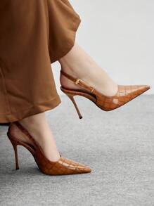 CUCCOO BIZCHIC Giày cao gót hở lưng mũi nhọn thanh lịch thời trang dành cho nữ - màu nâu - Xem 4