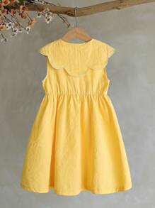 Vintaside Kids Váy thêu hoa không tay màu trắng cho bé gái, mùa xuân/hè, họa tiết hoa phong cách tươi mới, dáng rộng, thích hợp mặc ngoài trời thường ngày, tụ họp ngày lễ, tạo nên vẻ ngoài công chúa thanh lịch - Màu vàng - Xem 2