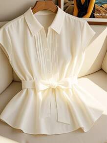 Franclia Casual Solid Color Shirt, Versatile For Daily Commute, Summer - Apricot - View 1