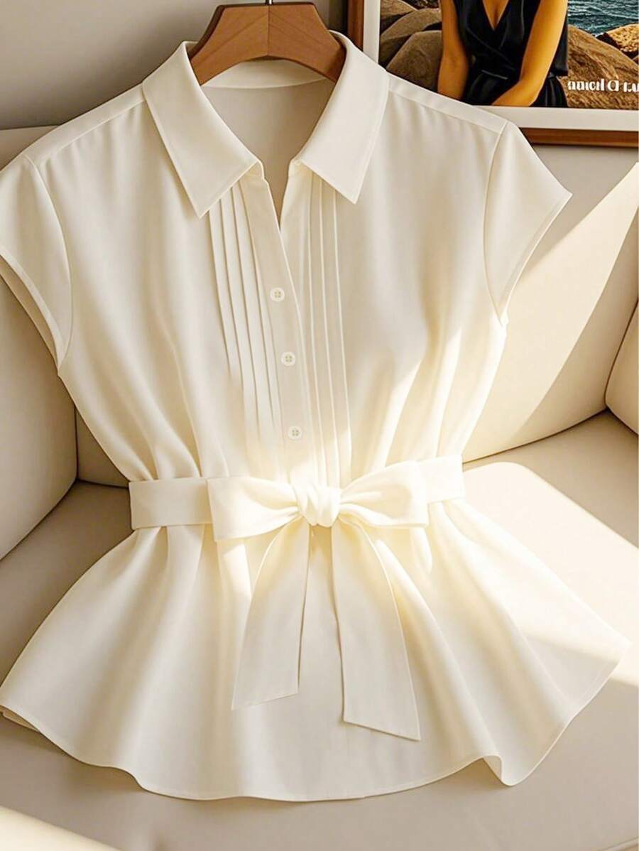 Franclia Casual Solid Color Shirt, Versatile For Daily Commute, Summer - Apricot - View 1