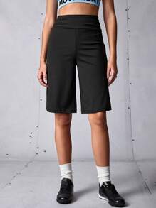 Streetz SHEIN Sport 女士休闲百搭纯色宽松运动短裤健身短裤 - 黑色 - 查看 6